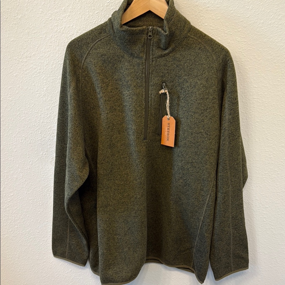 Stetson Green Zip Up Sweater with Knit Design